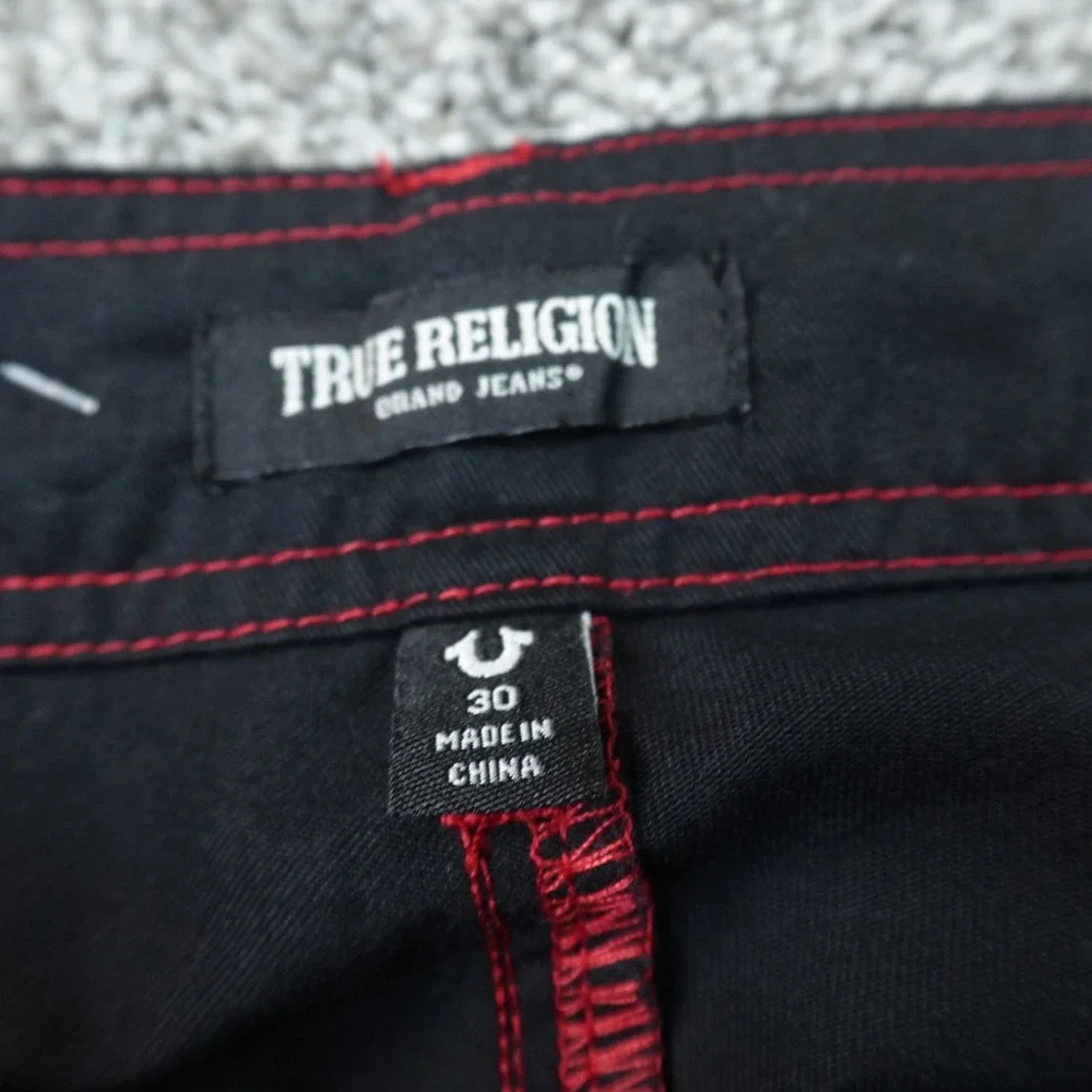 NEW True Religion Pants Mens 30X32 Black Cargo Red Contrast Stitch Flap Pockets